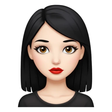 girl with black hair long makeup pretty not so red lips sticker