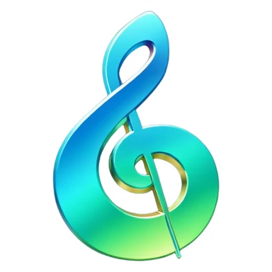 music icon, shining, 3D gradient blue to green music icon logo note  no background unique y2k clipart sticker