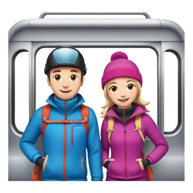 Man  and Woman in Skiing clothes in train sticker