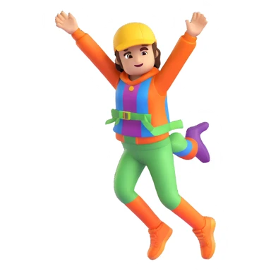 roblox character, jumping pose, cheerful, colorful clothing, 3D style sticker
