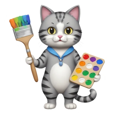 A full body cat holding brushes and a colour pallete because he is an artist sticker