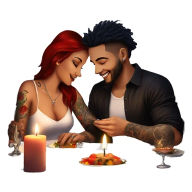 romantic candle light dinner for beautiful tattooed couple sticker