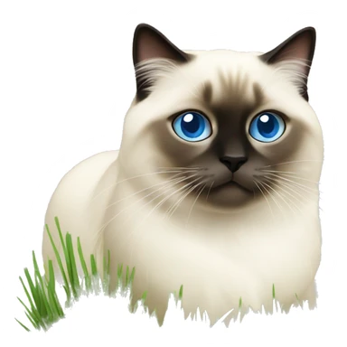 birman cat blue eyes eating grass sticker
