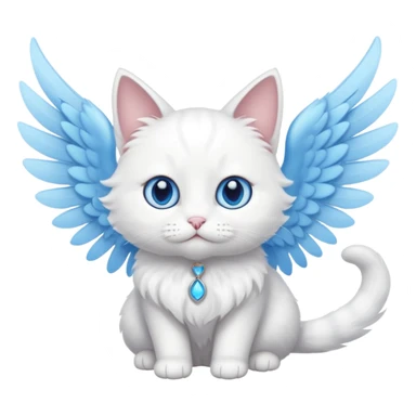 a white, little cat with blue eyes and white wings sticker