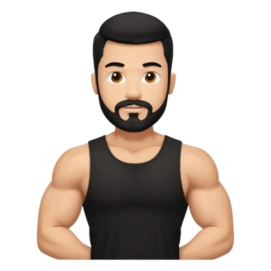 generate an ios genmoji of a fair guy with black wearing a sleevless black tshirt with big biceps and a goatee style beard sticker