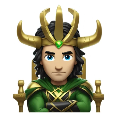 Loki season 2 End Holds the multiverse by green cables serius expernession, gold long crown horns, black hair, blue eye sitting in throne sticker