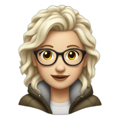 white Girl with ear piercings and smile,fleece jacket and glasses on her head sticker