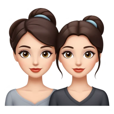 Happy sisters, brunettes, grey eyes, makeup, stylish sticker