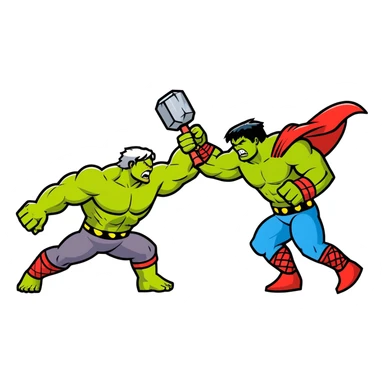 Hulk versus Thor, superhero battle sticker