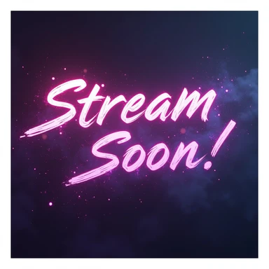 "stream starting soon" cyberpunk style text splash overlay lavender sticker