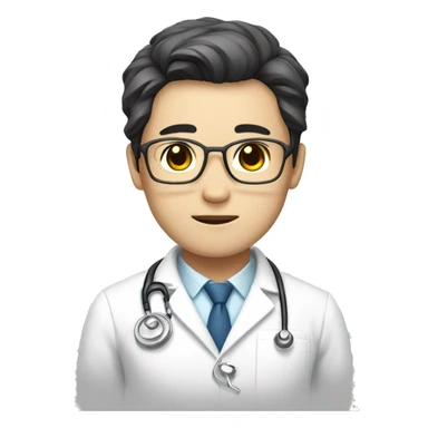 A male doctor in a white coat with a middle part haircut, as korean idol sticker