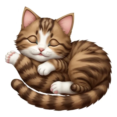 dark brown tabby and white kitten sleeping whilst in funny positions stretched out and  upside down sticker