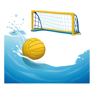 An icon featuring a yellow water polo ball floating on the water with goals in the background, inside a swimming pool. The design includes splashes and ripples, symbolizing the fast-paced action and strategy of water polo. Transparent background highlights. sticker