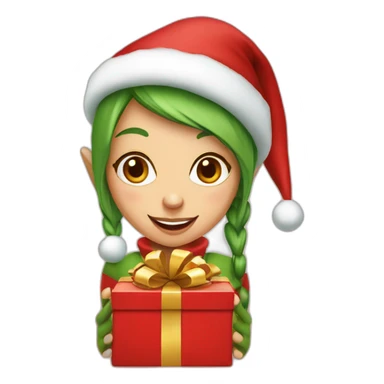 Christmas elf girl with gift sticker
