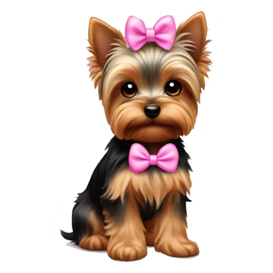 Cute yorkie puppy with pink bow sticker