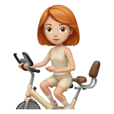 Ginger girl shoulder length haircut riding stationary bike cream outfit sticker