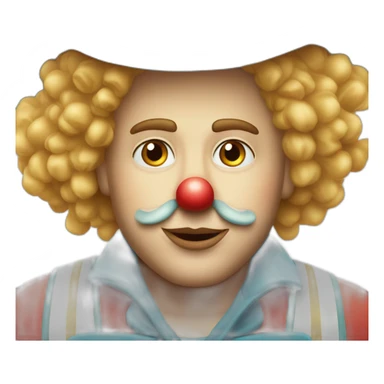 un clown au nez rouge avec des long cheveux blond bouclés et un haut chapeau  sticker