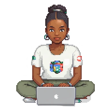 black woman coding at a laptop sticker