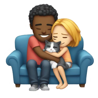 Couple hug couch cat sticker