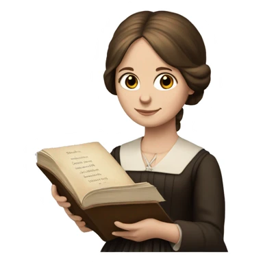 Charlotte Bronte holds a book in her hand sticker