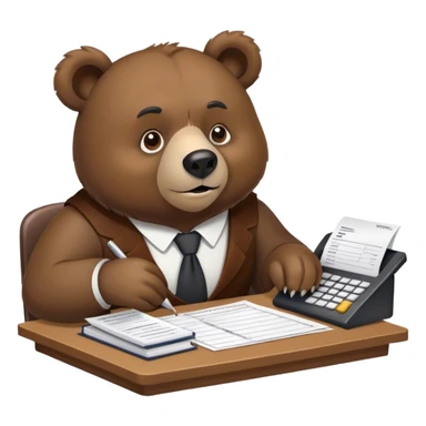 Bear doing taxes at a desk sticker