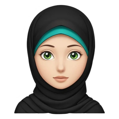 a girl wearing a black hijab and has green and blue eyes with another model of a hijab like a hijab but it's showing the neck Its neckfree sticker