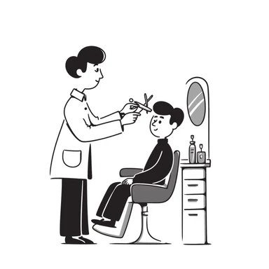 a soldier man getting a haircut, hand drawn doodle style sticker