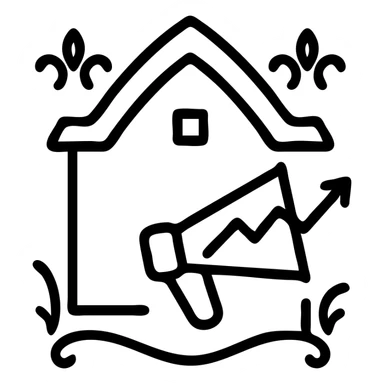 Ícono de real estate que refleje que tenemos un Marketing de lujo con Ejecución impecable, ya que las propiedades de nuestros clientes no solo se publican, sino que se les hace promoción activamente. Nuestro equipo especializado es experto en vender propiedades como lo hacen las marcas de lujo: con estrategia, estética y storytelling. sticker