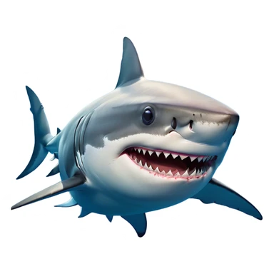 Cinematic Comical Great White Shark Portrait Emoji, Head tilted dramatically with an exaggeratedly shocked expression, featuring its iconic pointed snout, wide, comically expressive eyes, and a sleek body with a prominently defined dorsal fin, Simplified yet hilariously expressive features, highly detailed, glowing with a slightly sassy oceanic glow, high shine, dramatic yet playful, stylized with an air of cheeky marine mischief, soft glowing outline, capturing the essence of a meme-worthy great white shark that looks ready to side-eye its way into viral fame! sticker