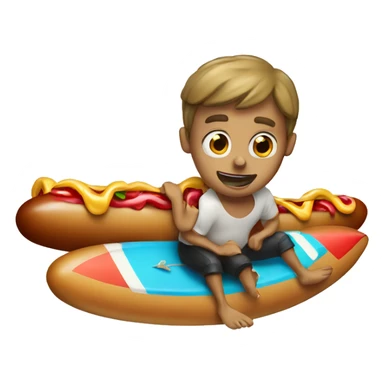 Guy on surfboard eating hotdog sticker