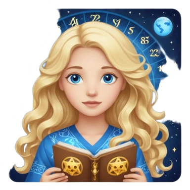 A long wavy haired blonde girl with blue eyes holding a astrology natal chart. sticker