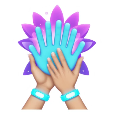 futuristic glowing clapping, purple and cyan glow, dark background sticker