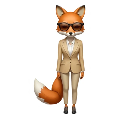 serious anthropomorphised female fox in stylish outfit with sunglasses, back facing the viewer, head down, extremely sad and dejected posture and expression, full-body view sticker