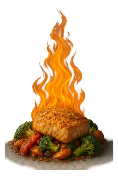 fiamma su cibo, metabolismo iperrealistico sticker