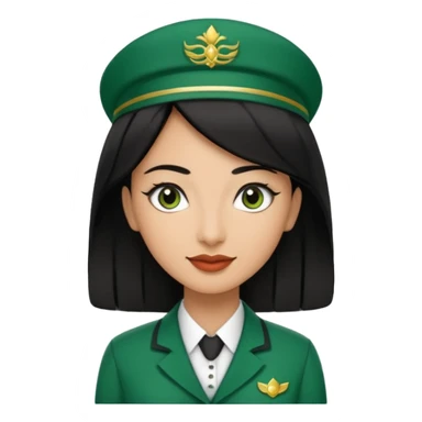 Lady hotel butler with green uniform black hair and just a lite bit brown skin and Arabic face sticker