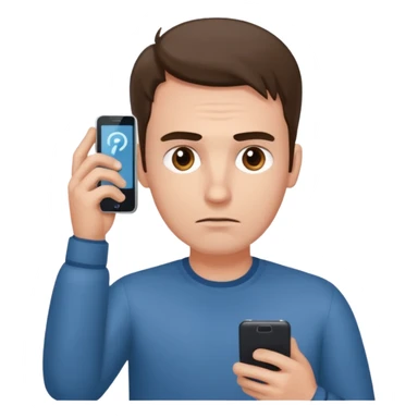a guy holding a phone horizontally on his forehead like it was a card sticker