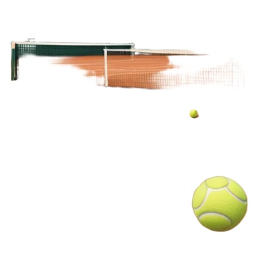 A tennis court at the Roland Garros tournament, with the iconic clay surface and a tennis ball bouncing near the net. The scene evokes the energy and excitement of the grand event, with vibrant crowds in the stands and a competitive atmosphere. sticker