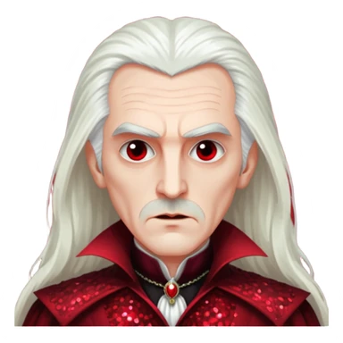 Count Dracula with long white hair, dark red sequin outfit  sticker