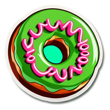 Green 60s coin with donut that says the word “Logan” sticker