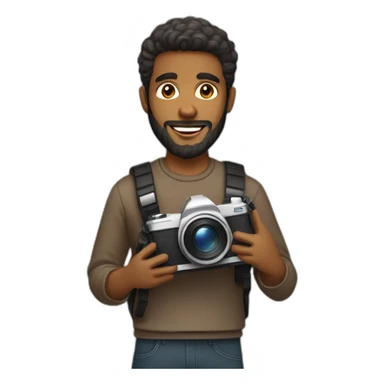 Brown skinned guy with beard holding a photo camera sticker