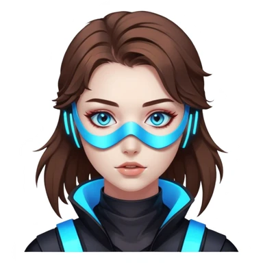 neon cyberpunk style 
girl with brown hair and blue eyes wearing a mask sticker