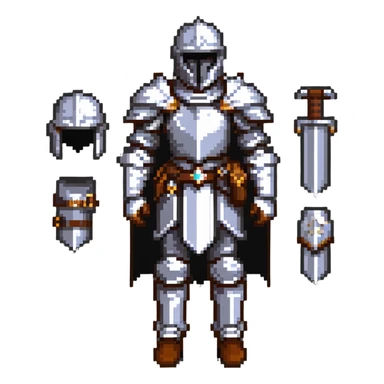 full mythril armor set, fantasy plate mail, complete set with helmet, chestplate, gauntlets, and boots sticker