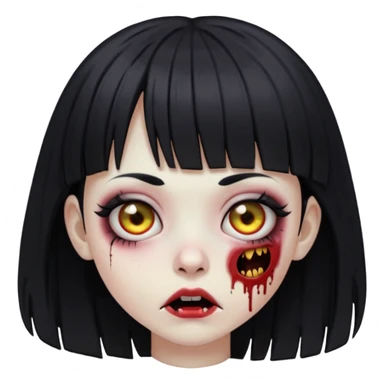 garota zombie com cabelo preto de franja e olhos puxados gótica emoji generator sticker