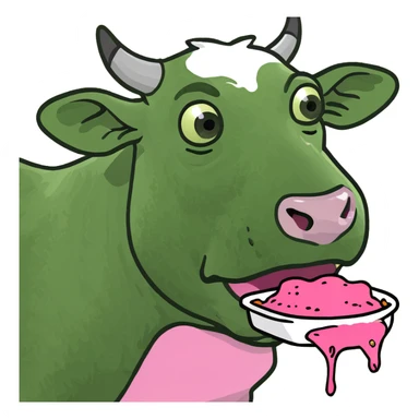 female Cow eating pink slop sticker