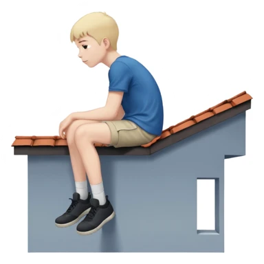 Ragazzo seduto su un tetto di un palazzo, con le gambe a penzoloni sul vuoto in 2d qundi di profilo sticker