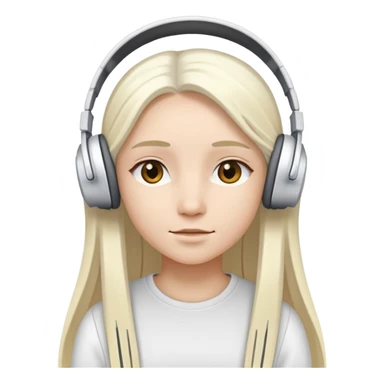 A girl has long straight white gold hair and wears white headphones sticker