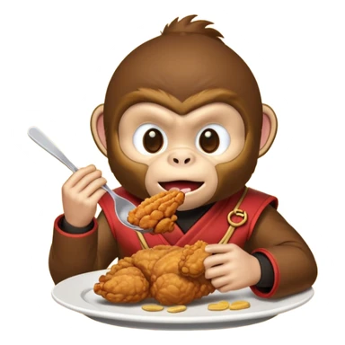 Ninja monkey sitting  eating fried chicken 4 piece  sticker