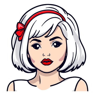 Moira Rose from Schitt's Creek saying "bébé" with dramatic facial expression, bold red lips, and black and white wig sticker
