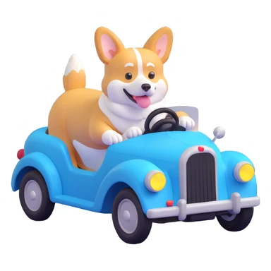 a happy corgi driving a small car sticker