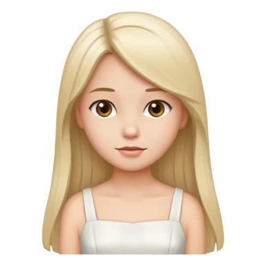 She is girl have a straight hair and she wear dress white sticker